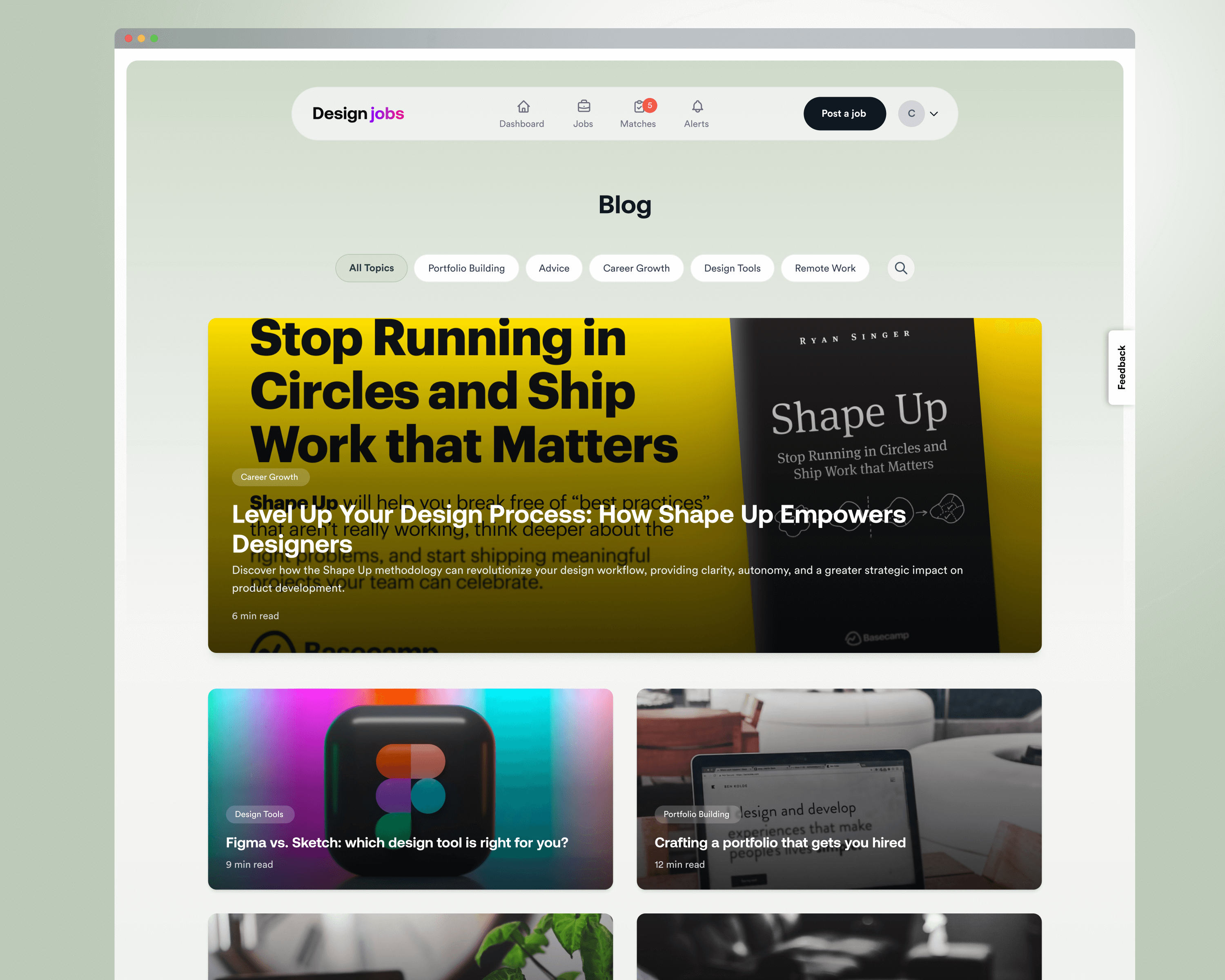 DesignJobs.careers blog listing design and editorial layout for design career content