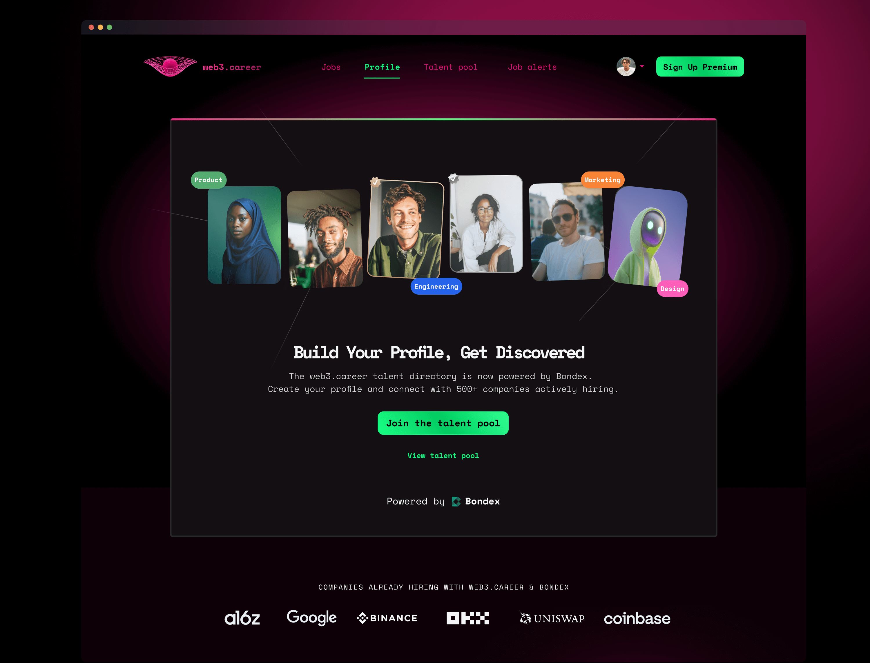 Web3.Career join talent pool flow and profile page UI