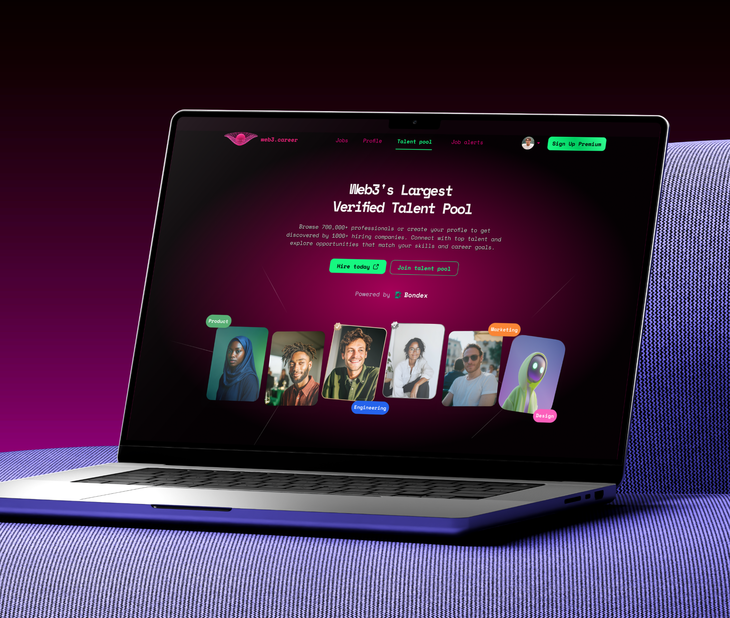 Web3.Career Talent Pool landing page with signup flow and Bondex profile handoff