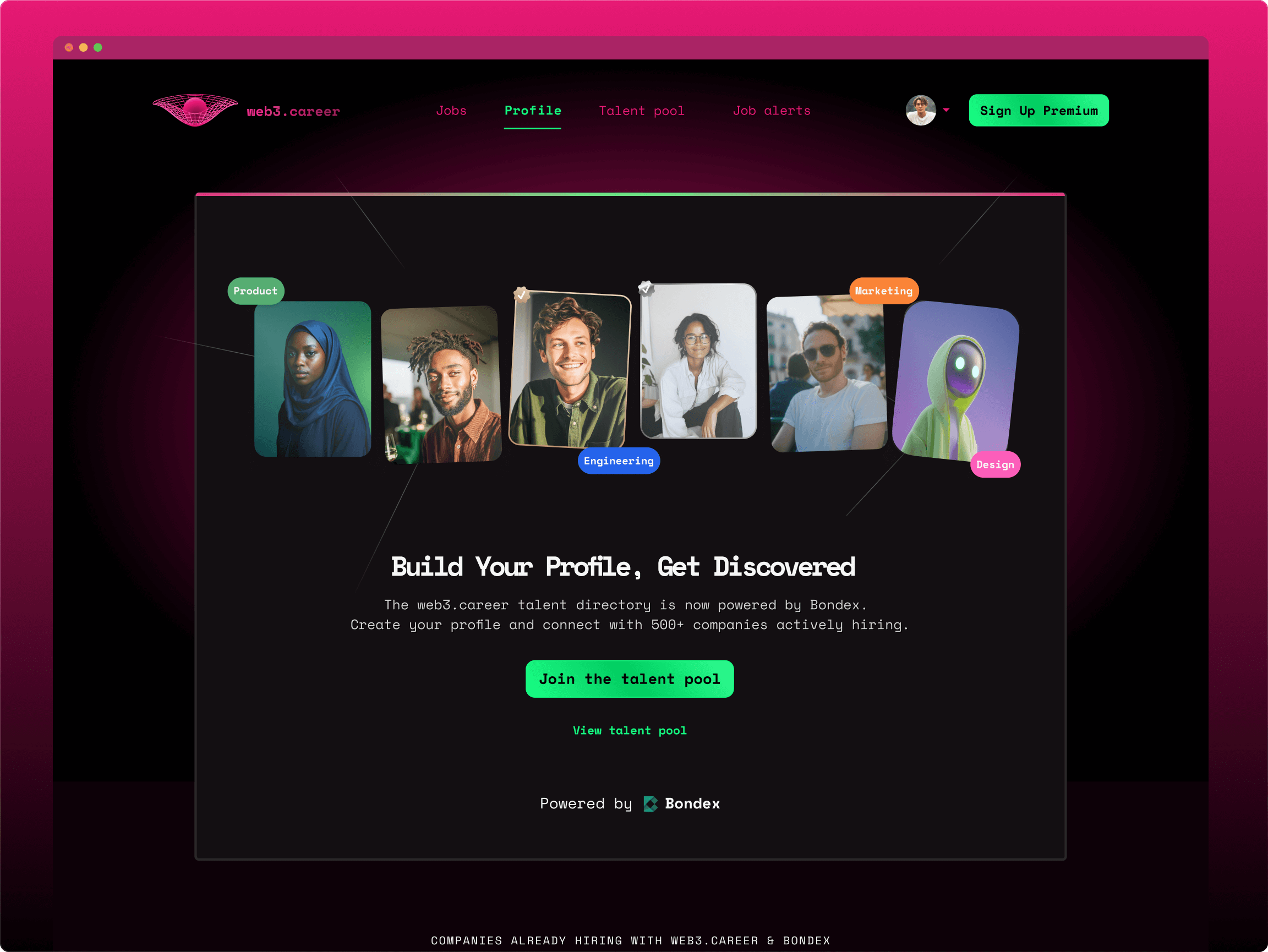 Web3.Career blockchain job board homepage UI